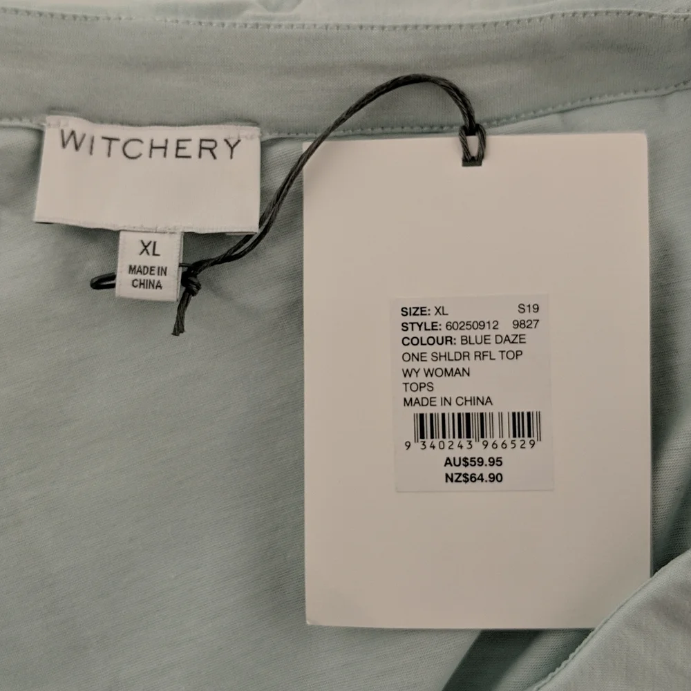 Witchery Women's Top Size XL One Shoulder Ruffle Blue Daze NEW RRP $59.95 - Picture 6 of 9